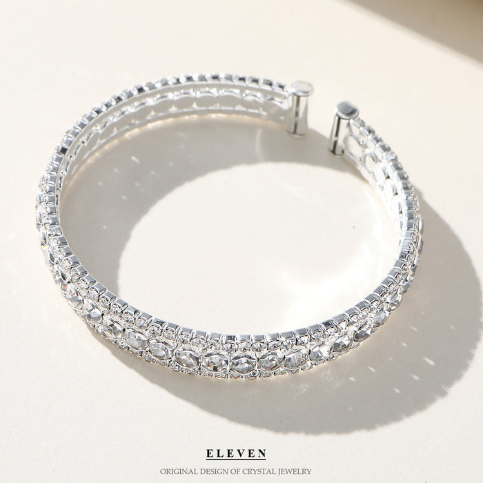 Pulsera de diamantes de imitación de moda coreana: brazalete exagerado de varias filas para mujeres modernas