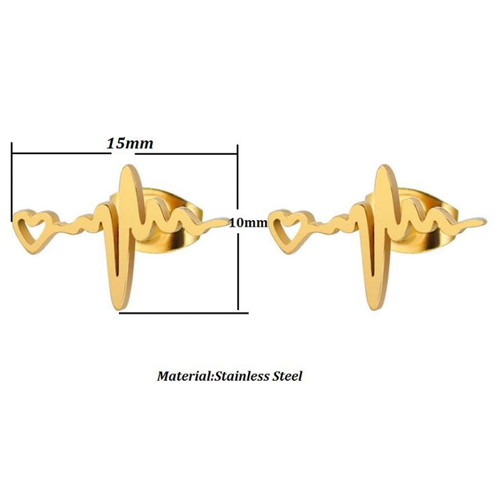 Pendientes de electrocardiograma, versión japonesa y coreana de tachuelas de hueso de oreja de rayo de corazón de melocotón, pendientes de personalidad simples y lindos, estilo ins al por mayor