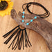 Turquoise Leather Fringe Necklace with Vintage Bohemian and Korean Velvet Details - wallojewerly 