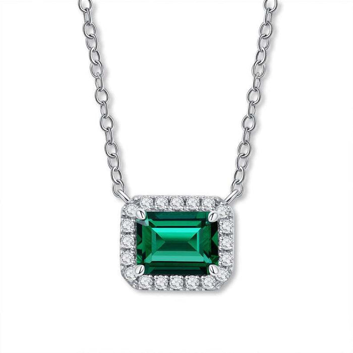 Square colored gemstone necklace O-shaped chain zircon necklace