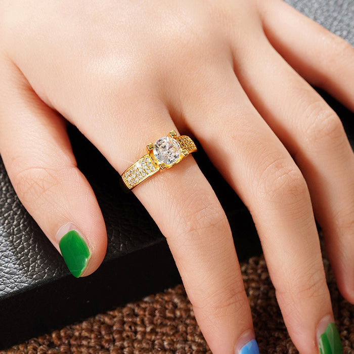 Group inlaid four-claw simulated zircon ring micro-inlaid luxury retro versatile ring