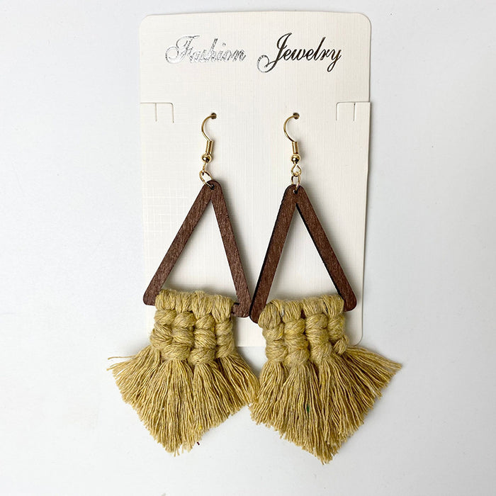 Bohemian Tassel Earrings with Handwoven Wooden Design, Perfect for Rustic Weddings and Bridesmaid Gifts