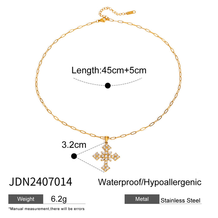 Zircon cross pendant necklace, natural stone clavicle chain titanium steel neck ornament