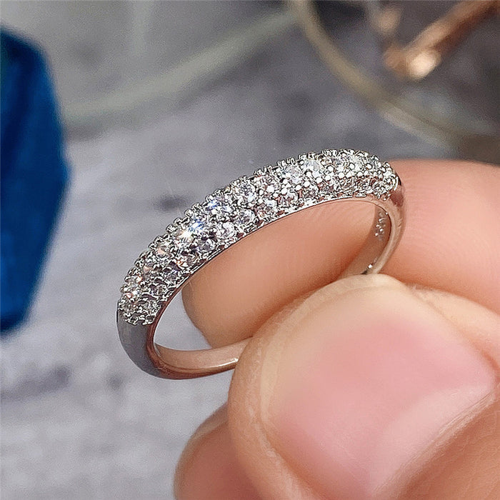 Full diamond three-row zircon couple ring design stacking ring