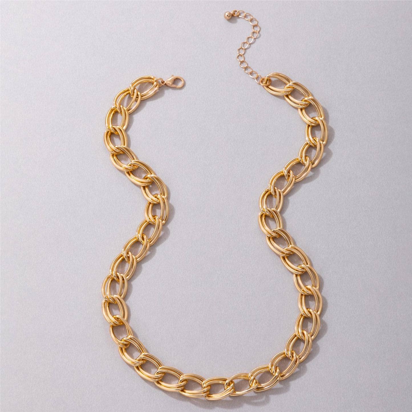 Metal Chain Necklace with Hollow Geometric Layers