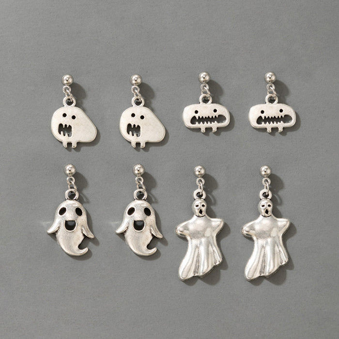 Halloween ghost earrings set simple silver cold style ghost earrings