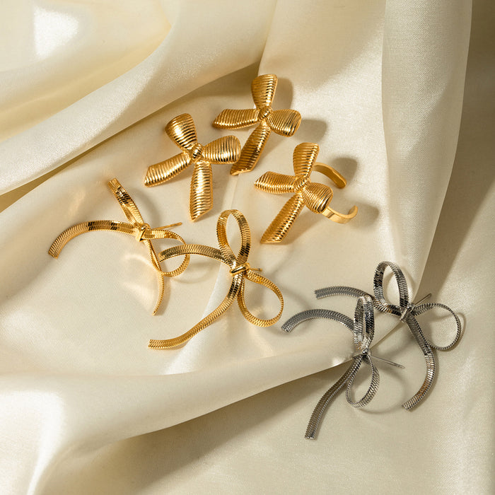 Butterfly Knot Stainless Steel Ring - Vintage Style Adjustable Jewelry for Women - wallojewerly 