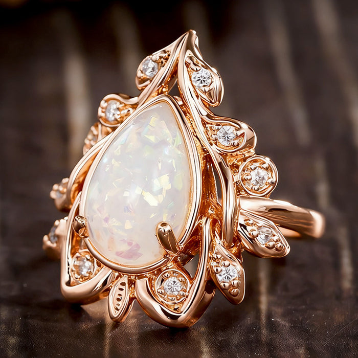 Women's horse eye leaf water drop micro inlaid zircon ring