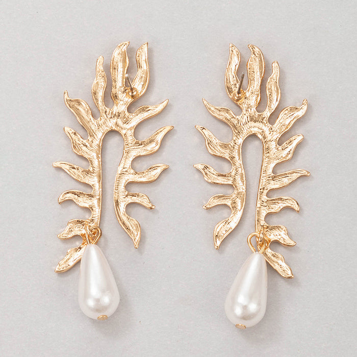 Water Drop Pearl Geometric Sun Leaf Long Earrings