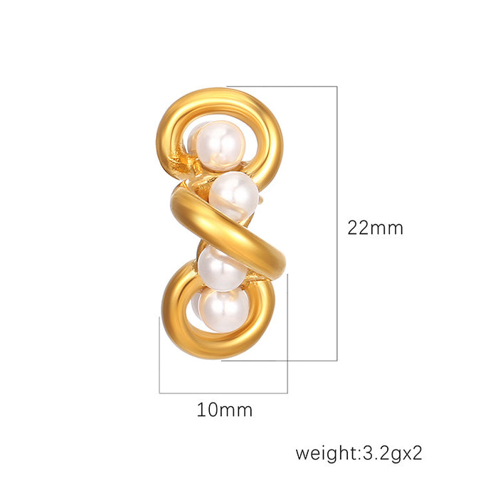 Irregular winding pearl stainless steel earrings 18K women's earrings