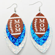Football Mom Glitter Leather Earrings with Cheerleader Design - wallojewerly 
