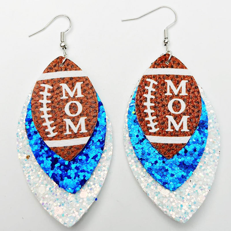 Football Mom Glitter Leather Earrings with Cheerleader Design - wallojewerly 