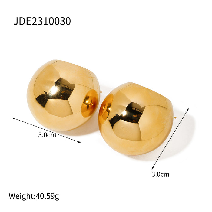 18K Gold Plated Stainless Steel Minimalist Round Ball Earrings - Trendy Fashion Jewelry