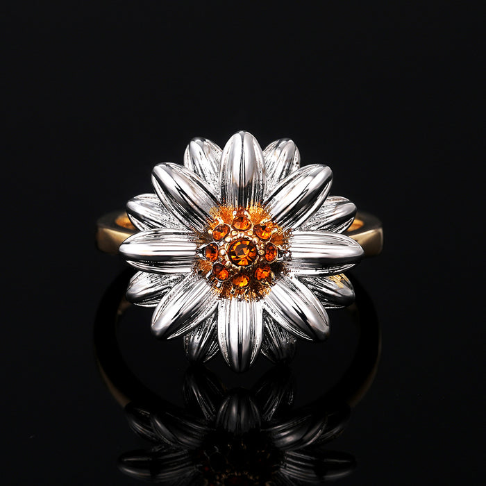 Anillo de margarita bicolor para mujer diseño de girasol