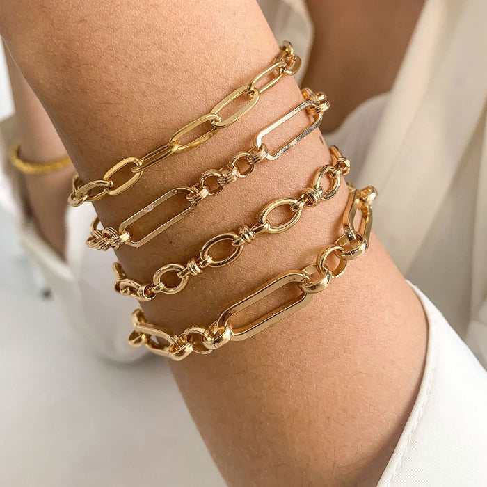 Chunky Chain Bracelet Set - Twisted Gold Women’s Jewelry