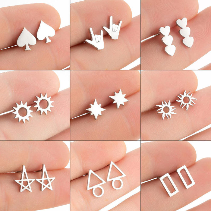 Love earrings, Amazon fashion new ins geometric one-week earrings triangle round square simple