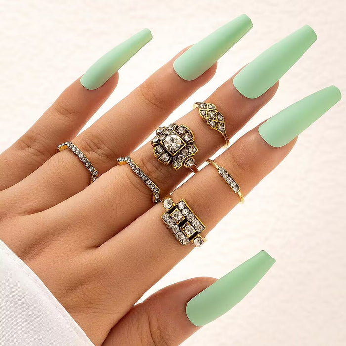 Alloy diamond geometric flower 5-piece retro ring set