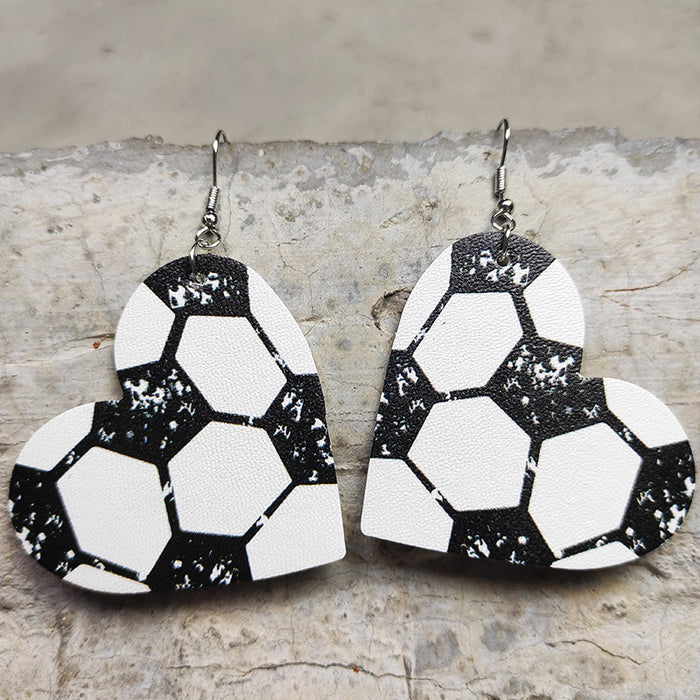 Heart Shaped Sports Leather Earrings with Baseball, Soccer, and Football Design