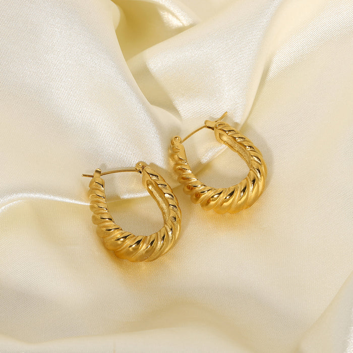 Fashionable C-Shaped Croissant Earrings - 18K Gold Plated Stainless Steel Twist Earrings for Women