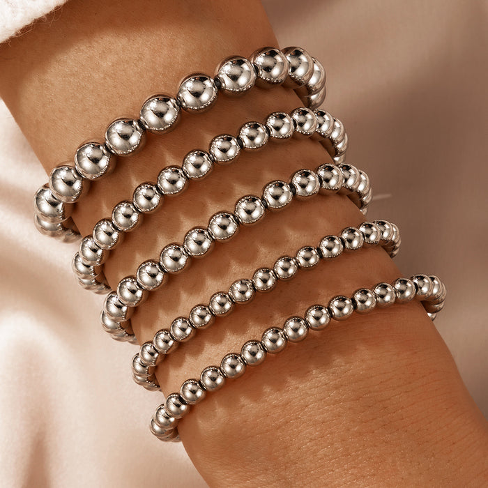 Bohemian Style Silver Bead Bracelet Set - Five-Piece Collection