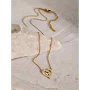 18K Gold-Plated Heart MOM Necklace with Diamond Inlay - Mother's Day Jewelry - wallojewerly 