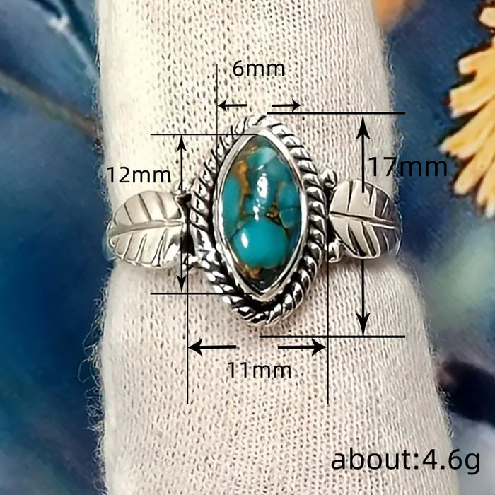 Anillo de hoja retro con forma de ojo de caballo, estilo palacio, textura de pluma, anillo femenino