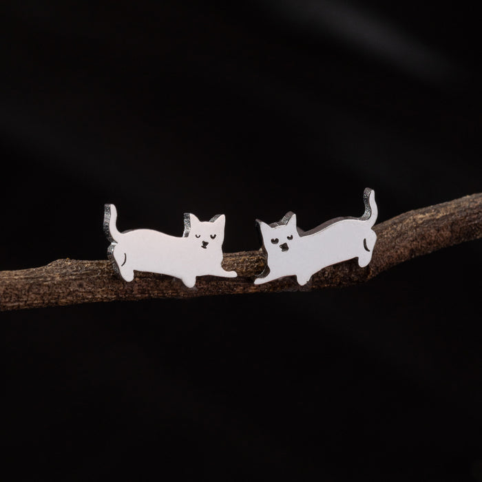 Pendientes asimétricos de acero inoxidable con forma de gato y perro: joyas de animales adorables y divertidas