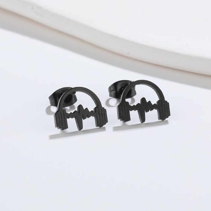 Headphone and Music Note Stainless Steel Stud Earrings - Cute and Simple Music Jewelry