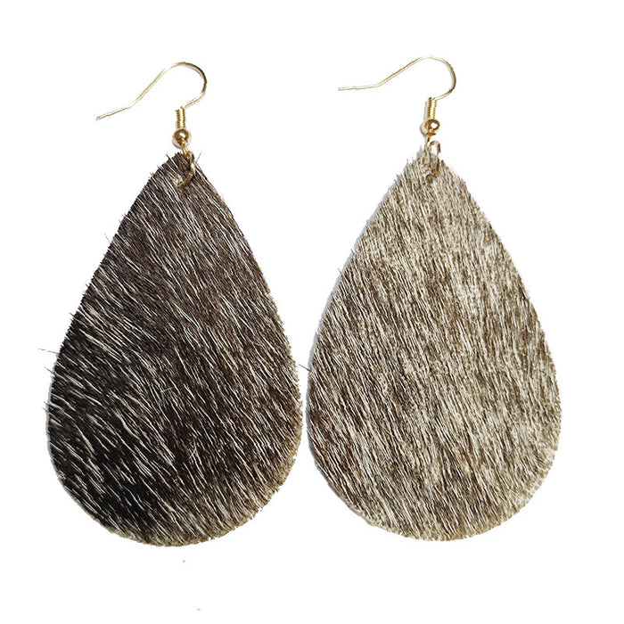 Large Teardrop Genuine Leather Long Hair Earrings with Western Style