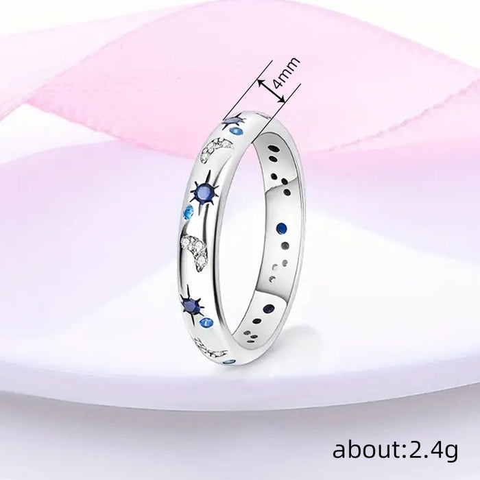 Women's commuter ring inlaid with zircon and moon