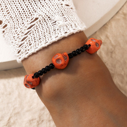 Halloween Pumpkin Beaded Bracelet Set - Dark Skull Beaded Bracelet