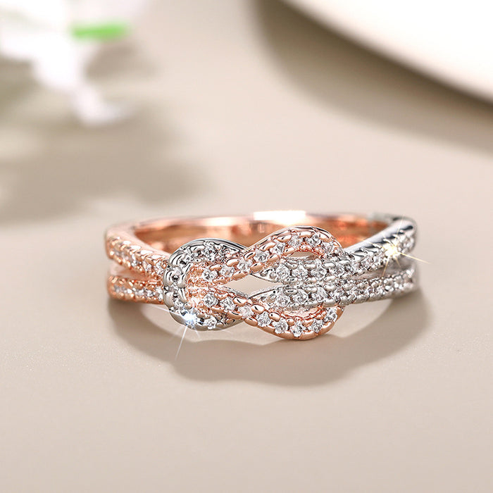 Women's two-tone micro-inlaid zircon ring