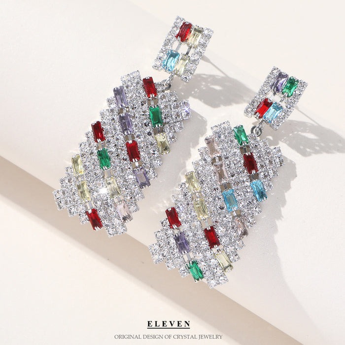 Colorful Zircon Fan Earrings - Heavy Rhinestone Dangles for Fall and Winter