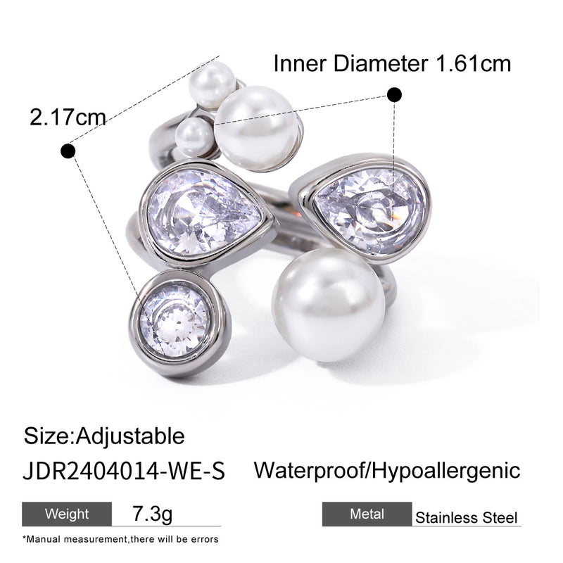 Stainless steel pearl exaggerated ring