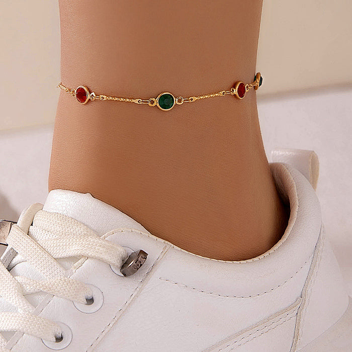 Color-Blocked Pearl and Gold Anklet Set - Retro and Stylish Accessory