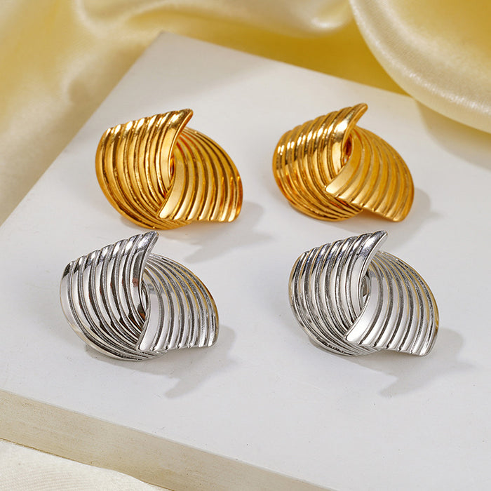 New striped titanium steel striped earrings stainless steel staggered design niche earrings