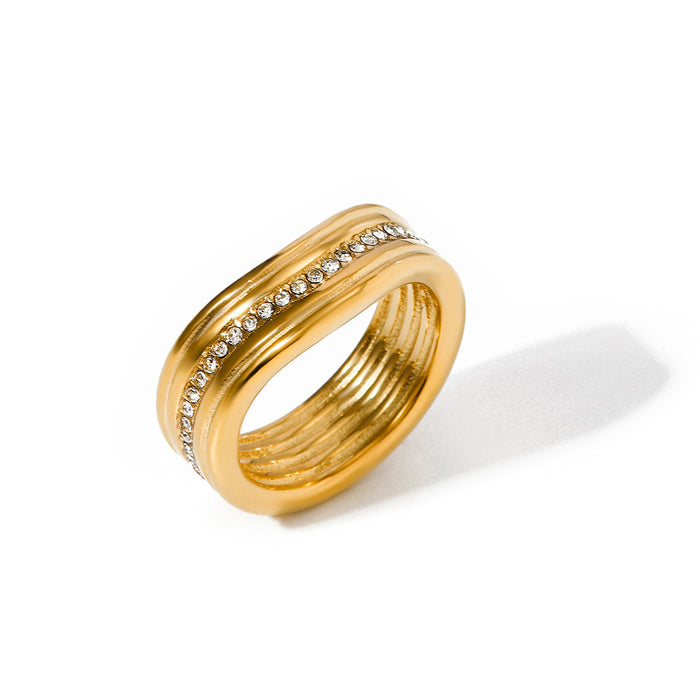 18K Gold Stainless Steel Serpent-Style Ring with Geometric Design