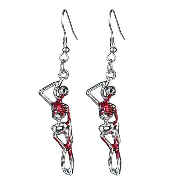 Halloween Skull and Blood Stain Earrings with Skeleton, Heart, and Bird Designs