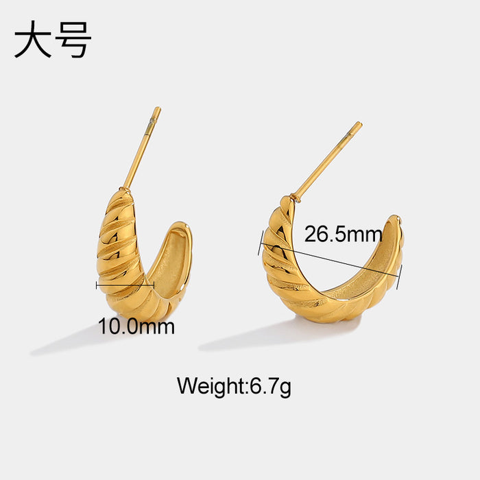 New Braided Hoop Earrings - 18K Gold Plated Stainless Steel Croissant Shaped Earrings