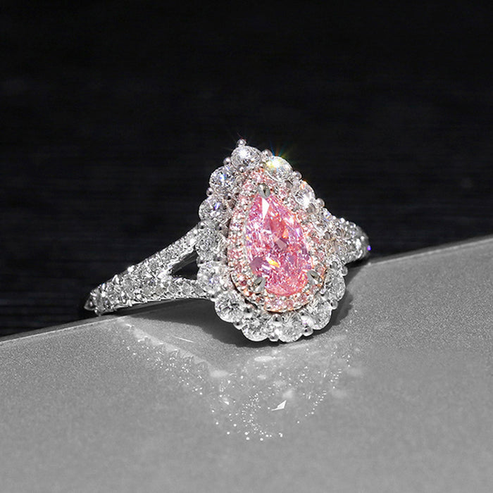 Anillo de lujo multicapa con gota de agua rosa súper brillante