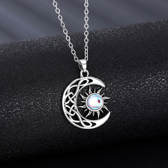 Sun and Moon Pendant Imitation Moonstone Retro Popular Clavicle Necklace