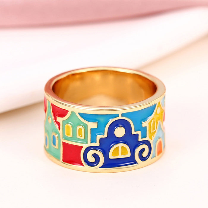 Colored enamel dripping oil splicing ring new style personality women's ring