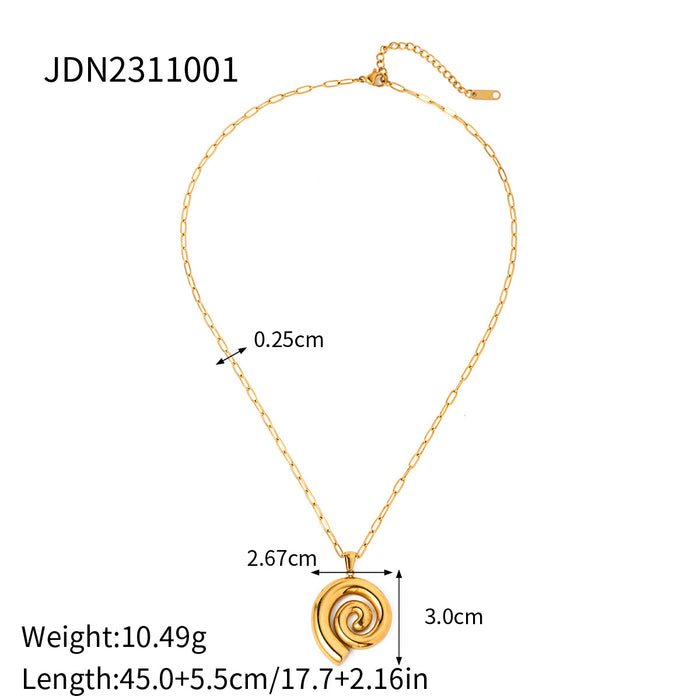 18K Gold-Plated Stainless Steel Spiral Pendant Necklace - Fashionable and Durable for Women