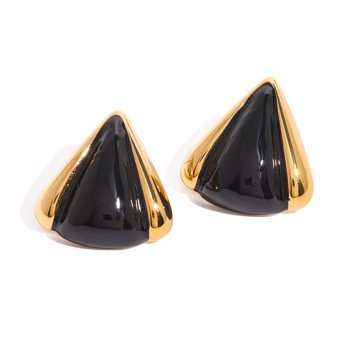 Stainless steel geometric black and gold color matching earrings, retro oil drop earrings, fashionable commuter earrings