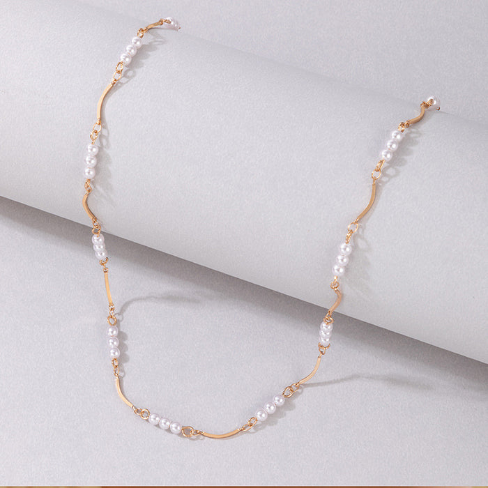 Pearl Beaded Double-Layer Necklace - Alloy Geometric Multilayer Choker