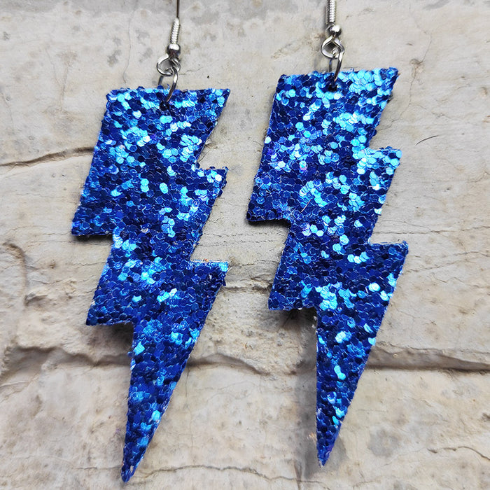 Carnival Style Glitter Lightning Leather Earrings with Bold Design