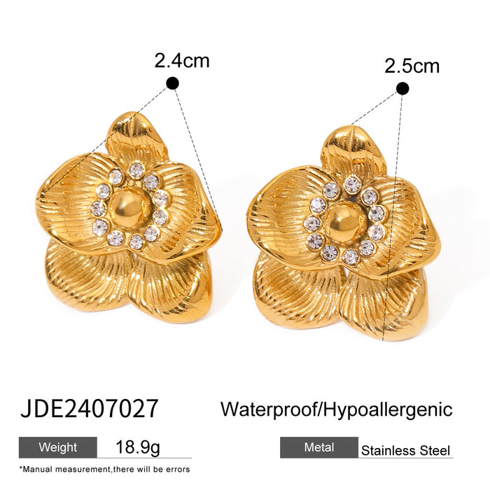 Stainless steel non-fading zircon earrings exaggerated fashion earrings