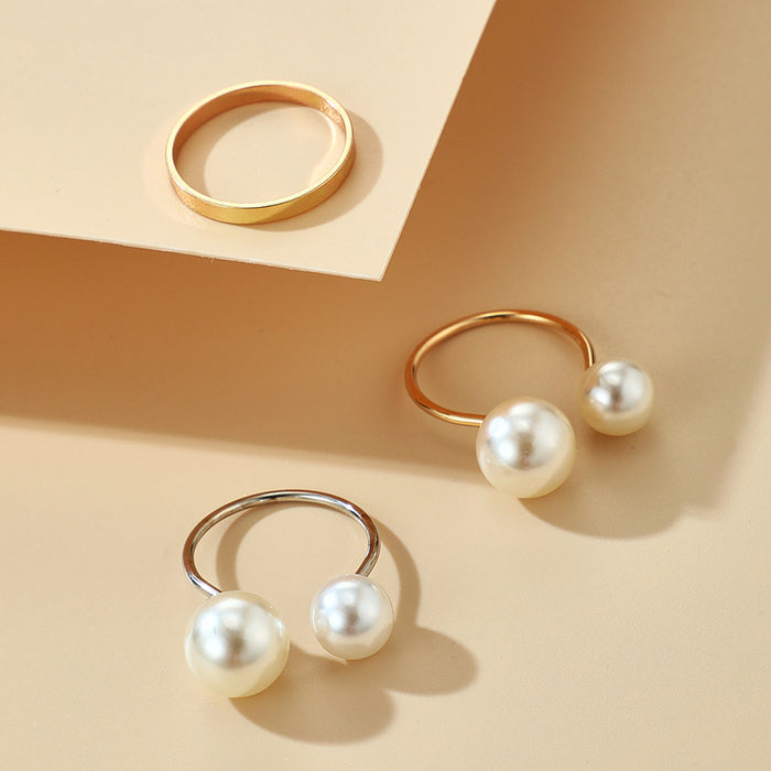 Pearl open simple metal ring 3-piece set