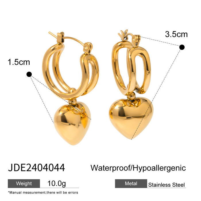 18K Gold Plated Stainless Steel Heart Earrings - Sliding Heart Pendant Titanium Steel Jewelry