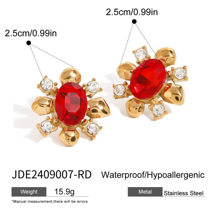 Stainless steel red agate earrings zircon earrings high-end